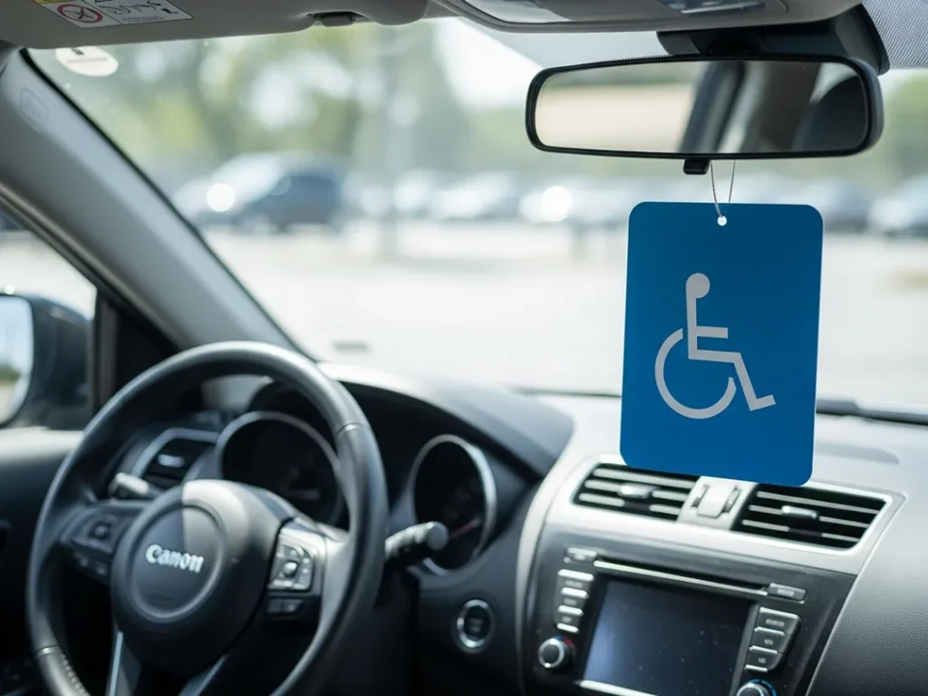 handicap placard hanging rearview mirror car