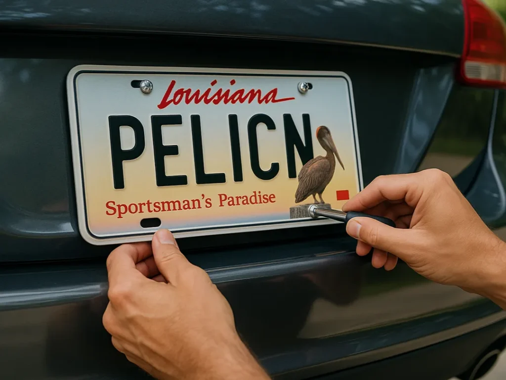 louisiana license plate pelicn installation