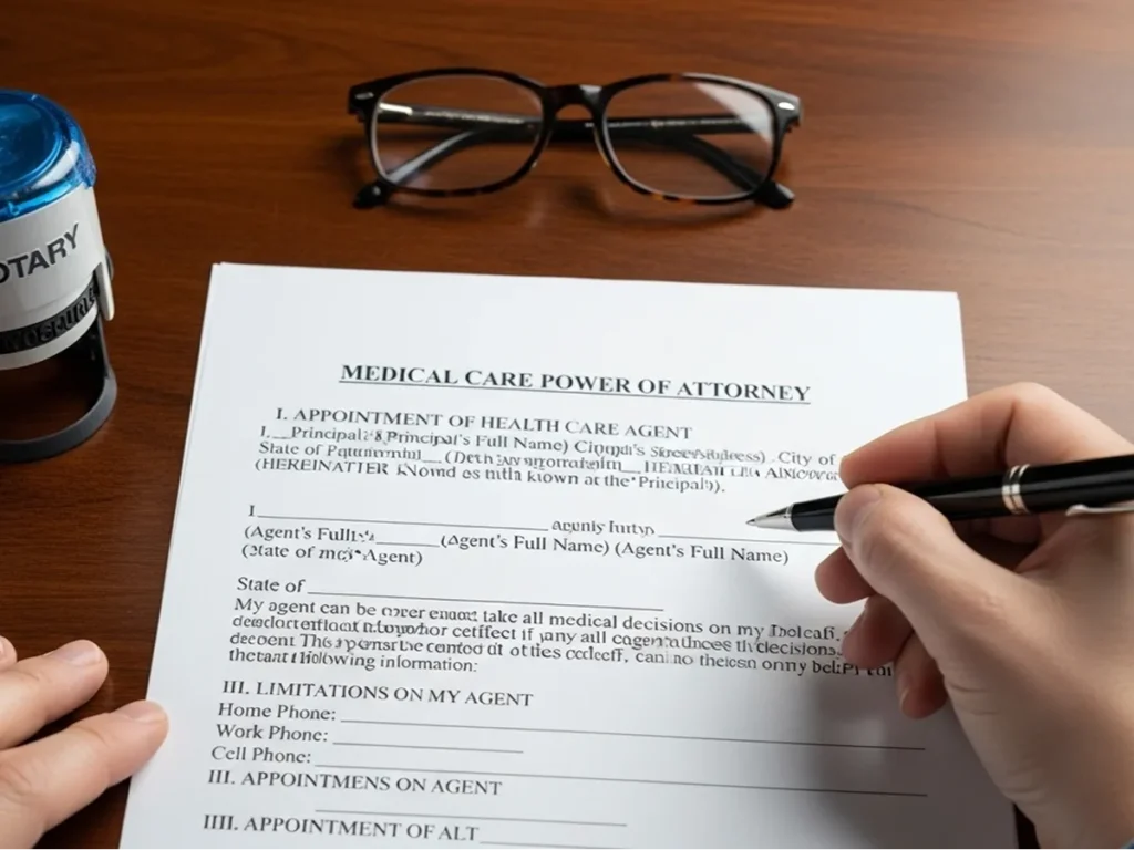 hands signing health care power attorney document