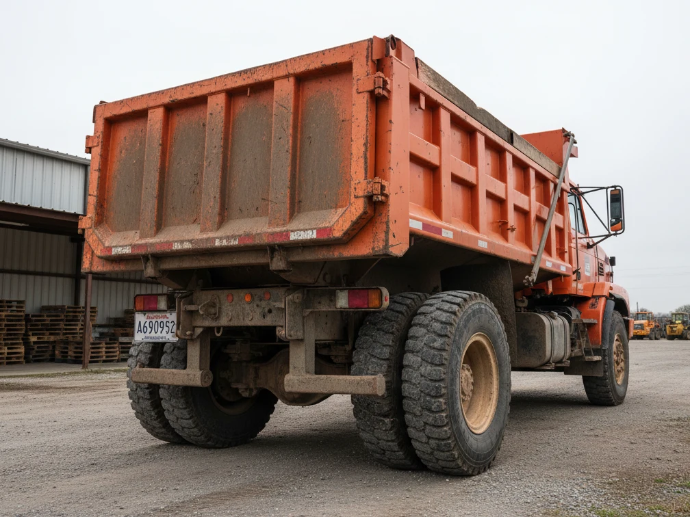 louisiana commercial license plate on dump truck industrial yard