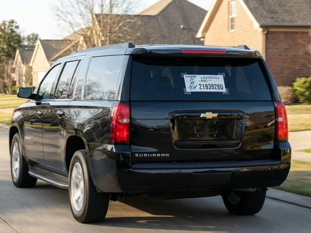 newly bought suburban temp license plate