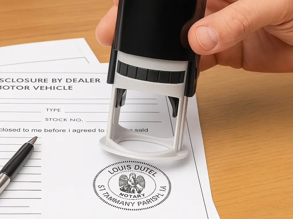 louis dutel notary stamp on vehicle disclosure form st tammany parish
