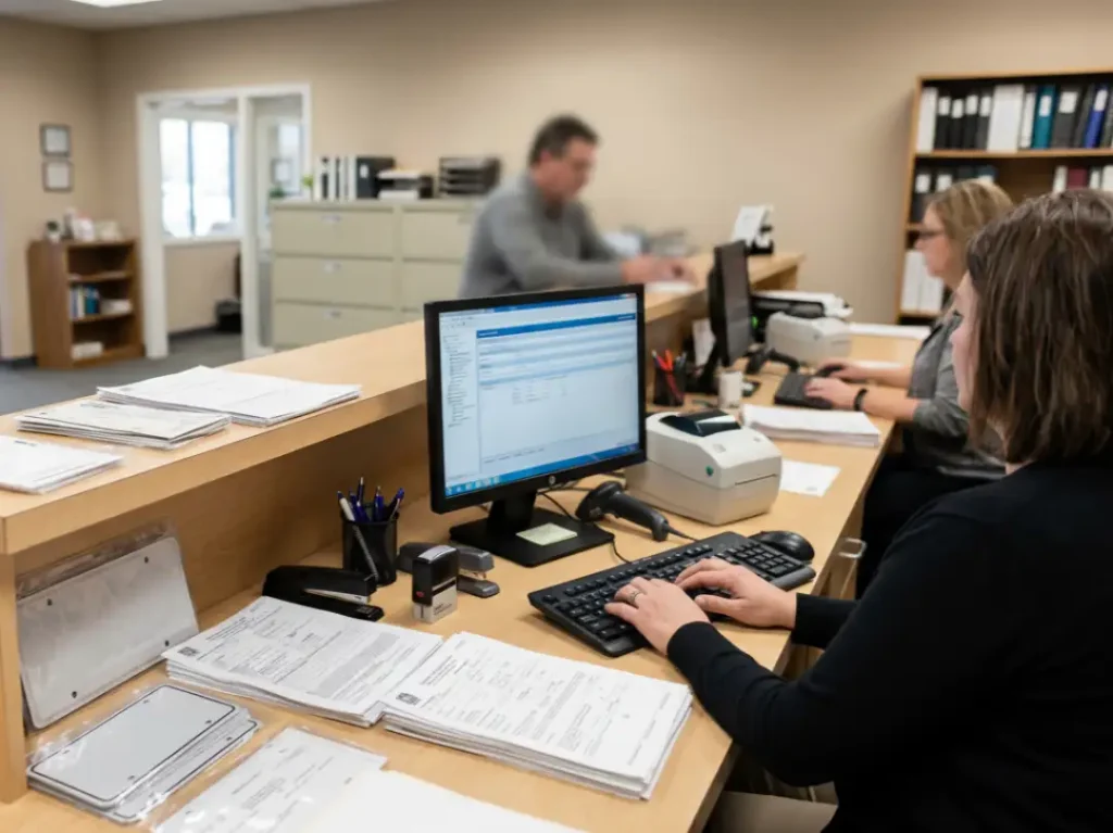 dealer registration and plate services counter