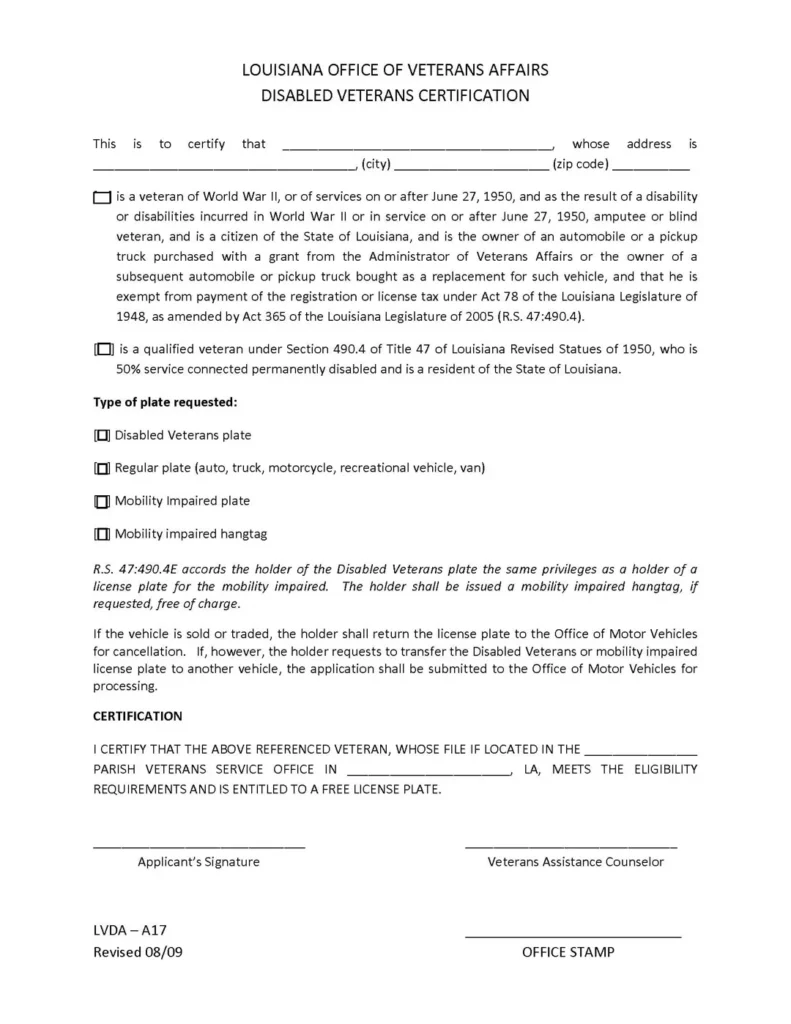 disabled veteran certifications form