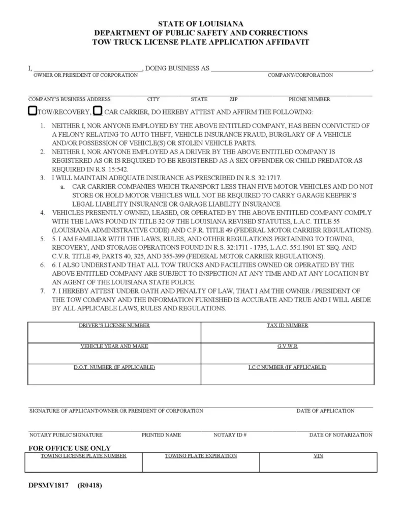 tow truck license plate application